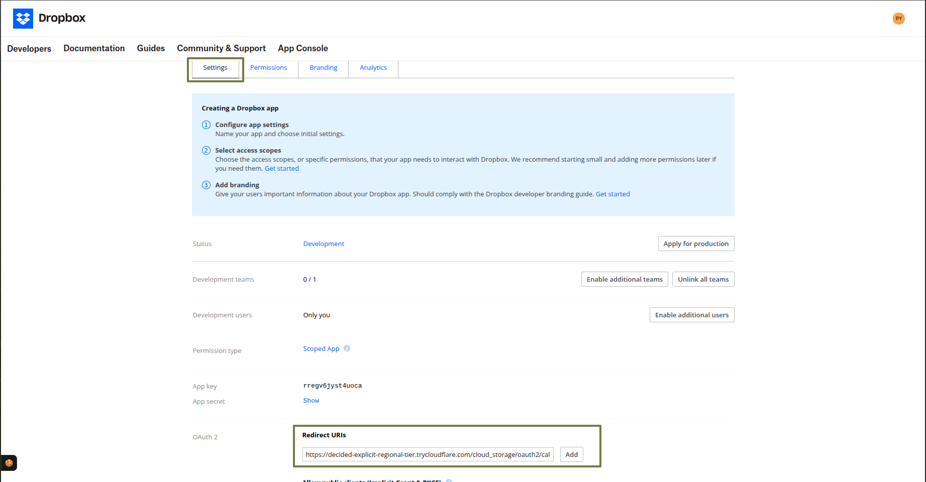 Dropbox Config Step 9
