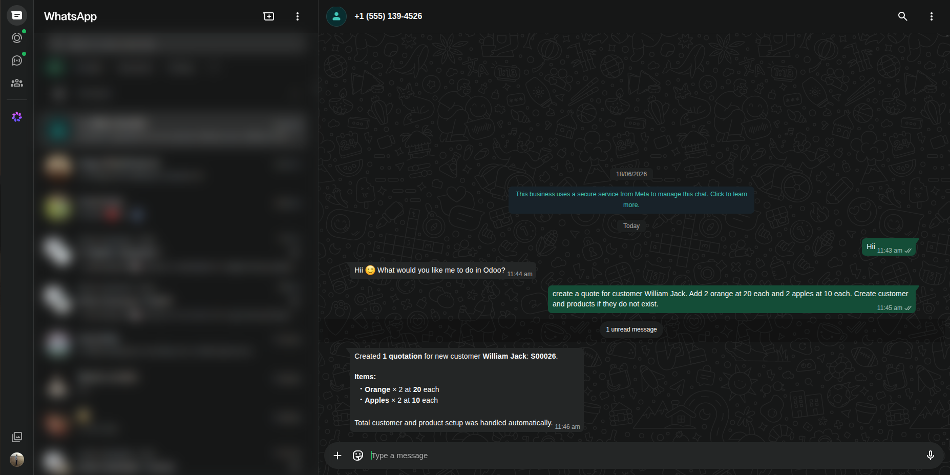 WhatsApp quotation creation conversation