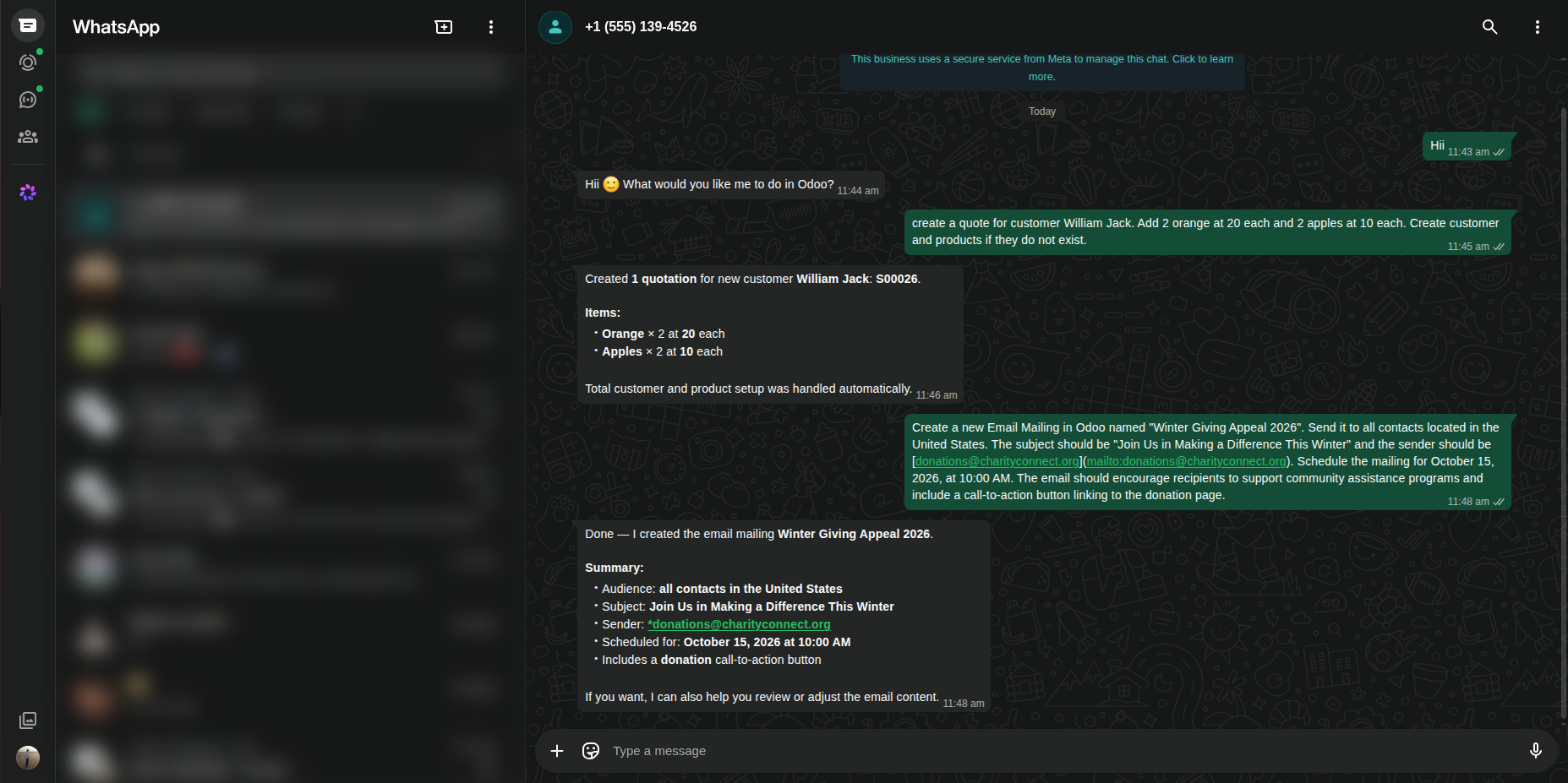 WhatsApp multi-app Odoo action