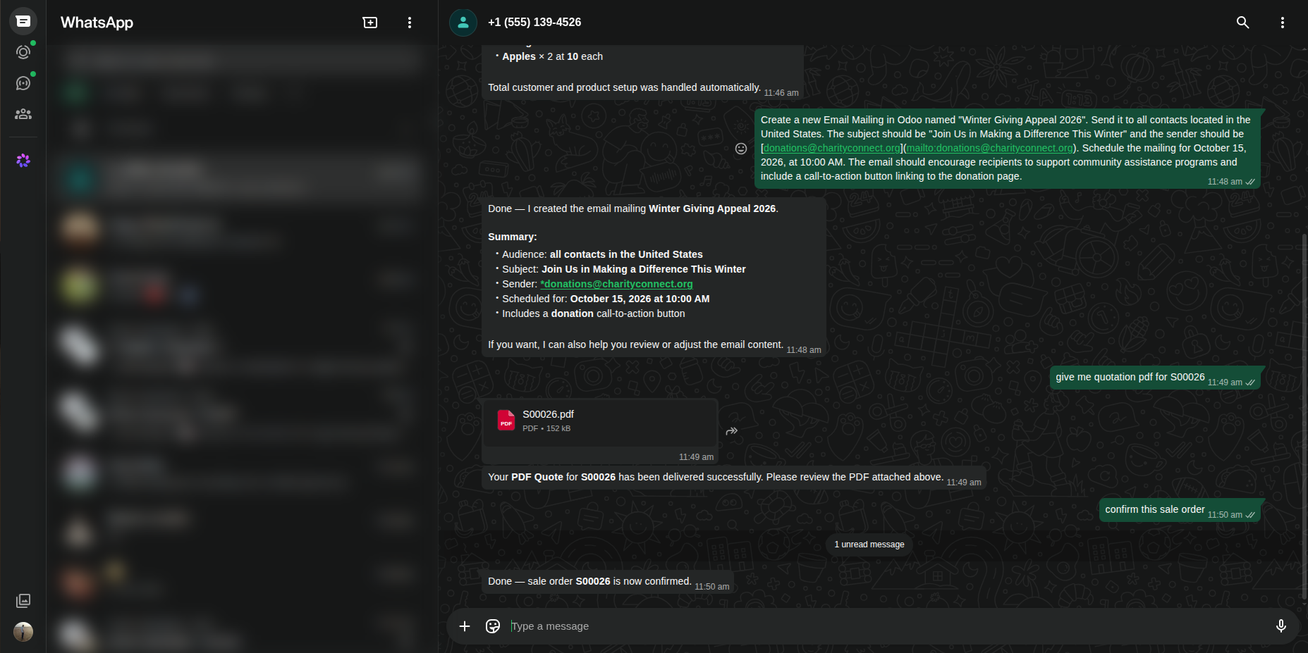 WhatsApp confirmation updates Odoo document
