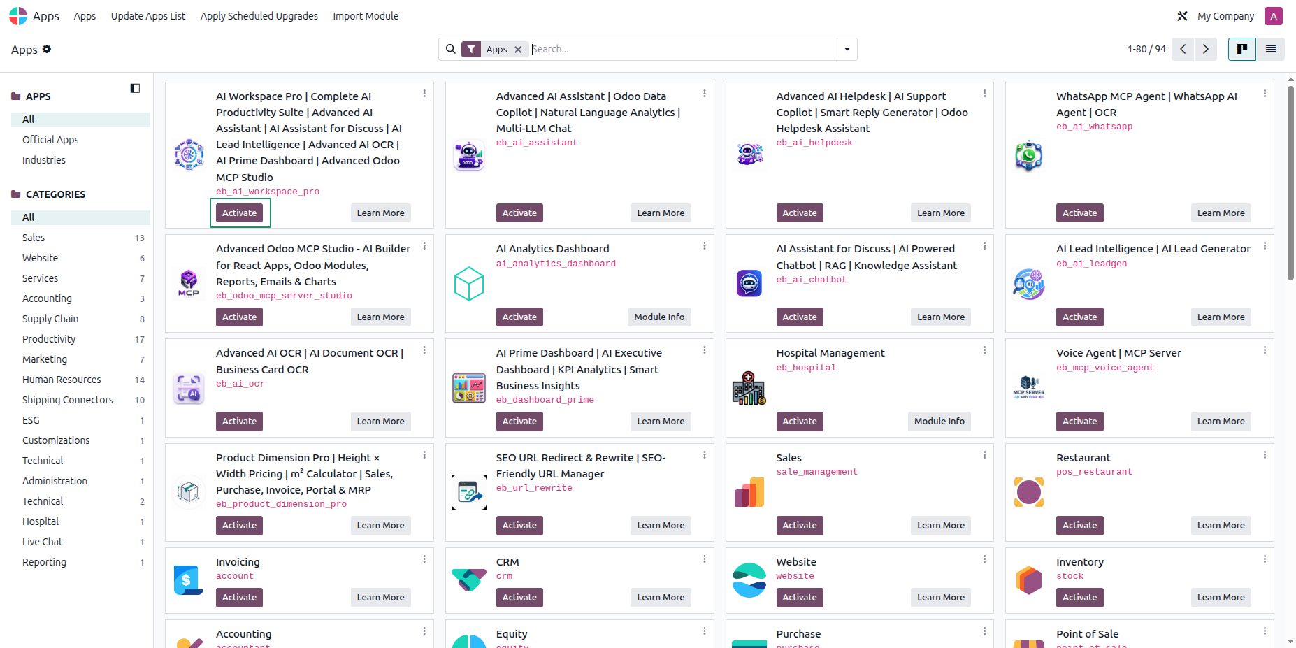 Step 1 - AI Workspace Pro listed in the Odoo Apps Store